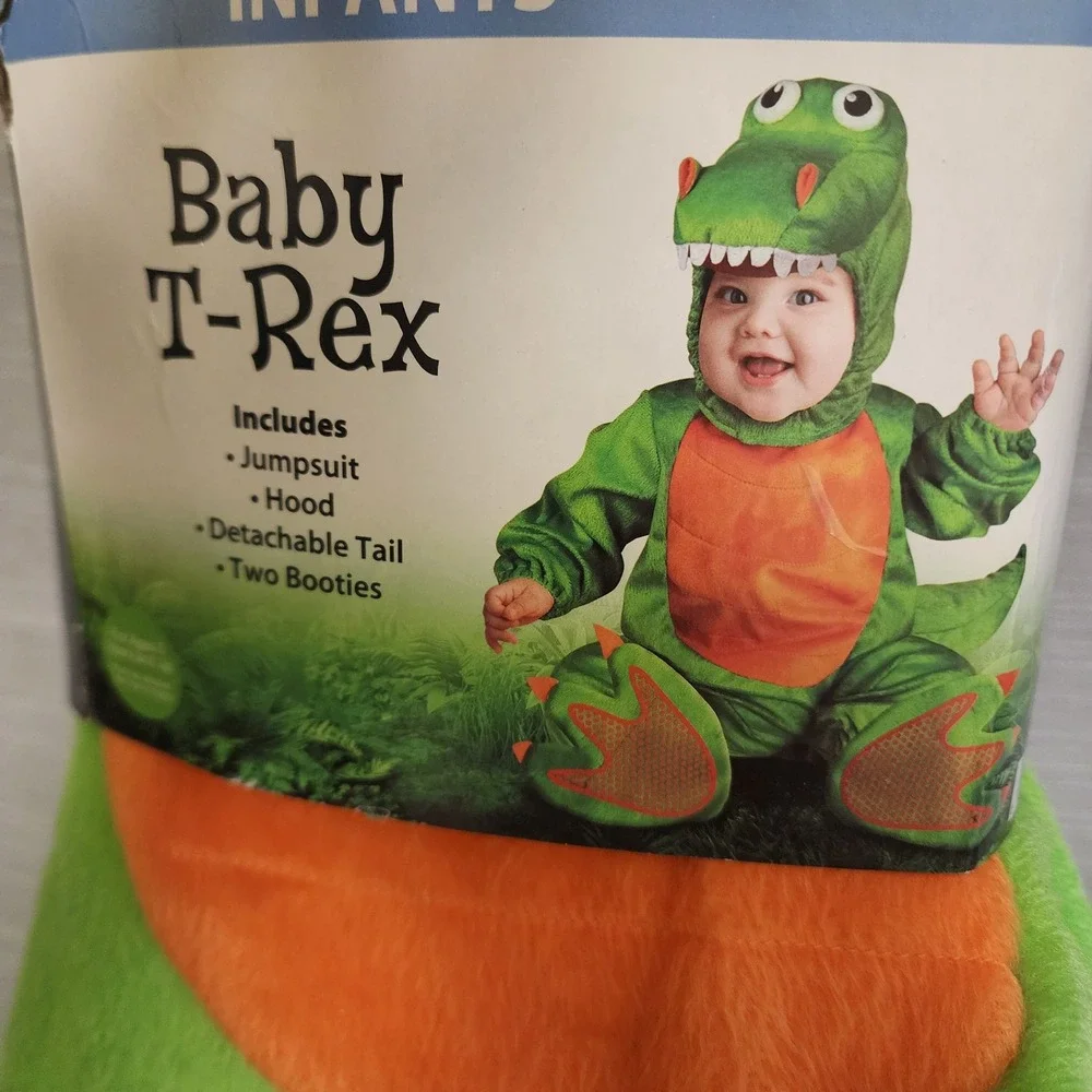 InCharacter Baby T-Rex Dinosaur Costume Green Orange 0-6 Months 4 Piece Set